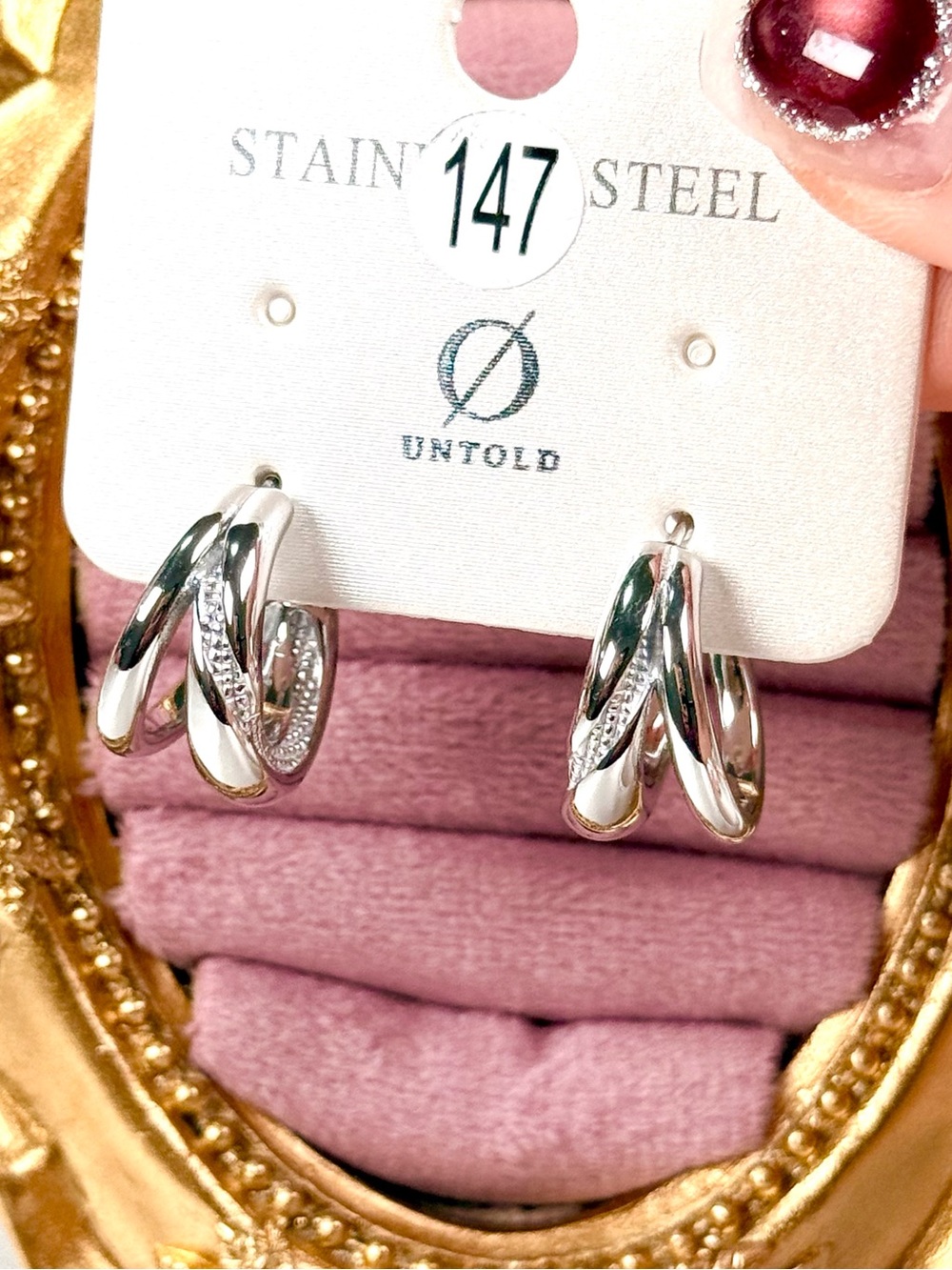 #147 Stainless Steel Stud Hoop Earrings Silver Plated